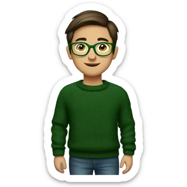 winter, christmas, young boy, short  brown hair, brown eyes, hispanic, dark green sweater, full body, green glasses sticker