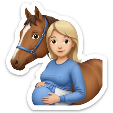pregnant man in casual wear near horse sticker
