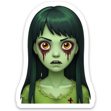 garota zumbi verde com os cabelos pretos longos e com franja curta sticker