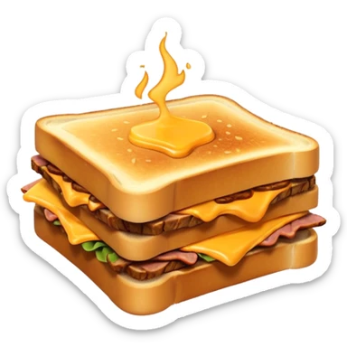 kavurma meat toasted sandwich object icon, grilled toasted bread, sautéed Turkish kavurma beef filling, melted cheese, juicy meat texture, golden brown crust, warm steam rising, 3D cartoon, mobile game icon style, centered, clean background, no text, no watermark sticker