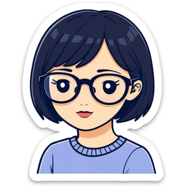 white baddie pretty girl with black hair and glasses sticker