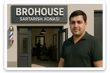 eni shu rasimga manashu odamga uxhshasin sartaosh eshik oldida tursin va tashqarida esa mijoz rasm esa 16 ga 9 bulsin 1920x1080 sticker