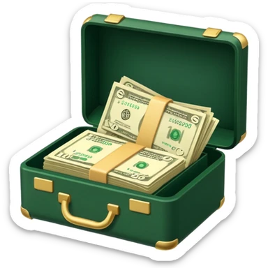 light beige banknotes in an open dark green case sticker