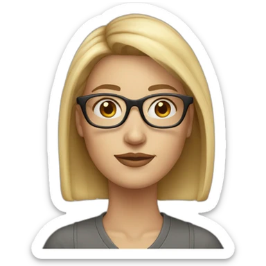 30 year old white woman with staright mid lenght blond hair and rounded glasses sticker