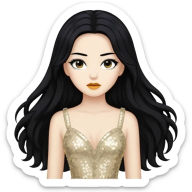 Anck Su Namun from Universal Monsters with long jet black hair, ivory sequin outfit  sticker