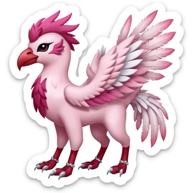 Floral feathery pastel pink-feathered, and ruby-jewelry-adorned Absol-Amaura-fusion-Fakemon-animal-creature  sticker