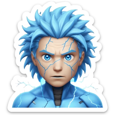 electric lab mutant portrait, head and shoulders only, glowing blue energy cracks on skin, wild hair, intense eyes, sci-fi lab accident vibe, 3D cartoon, mobile game icon style, clean background, no text, no watermark

 sticker