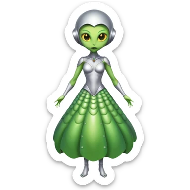 Green Alien woman with Cycloid scales, in silver dress, full figure, yellow eyes sticker
