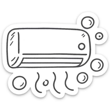 hand-drawn outlined icon of air conditioning cleaning, playful style, AC unit with bubbles sticker