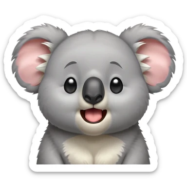 cinematic-cute-yawning-koala-portrait-emoji,-head-tilted-slightly-with-a-dramatic,-wide-open-yawn,-showcasing-a-soft,-downy-grey-fur-with-drooping-ears-and-round-eyes-barely-open-in-drowsy-contentment,-simplified-yet-irresistibly-adorable, realistic fluffy sticker