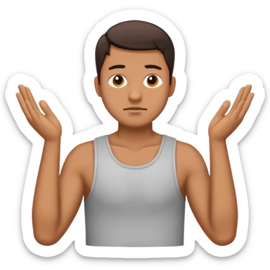 A man is struggling his shoulders with 6 above his left hand and 7 above his right hand sticker