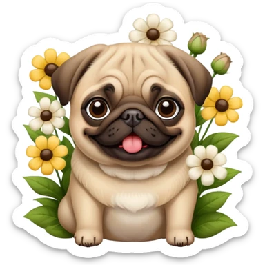 Pug with flowers  sticker