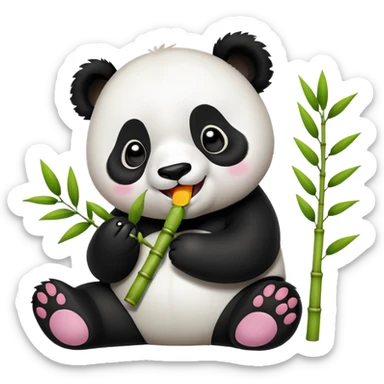 Chengdu Giant Panda Research Base with cute panda, simplified emoji style with bold outlines and bright colors, cartoon style panda with bamboo sticker
