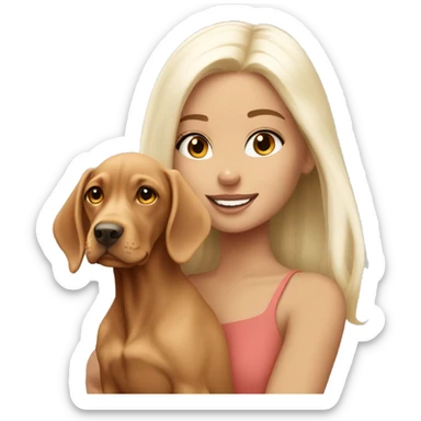 Pretty tan girl with long white blonde hair with vizsla puppy sticker