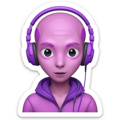 headphone wearing pink alien, purple haired sticker