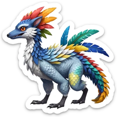 Colorful Fruity Warm-colored Tropical Exotic Vernid-Sergal-Trico-Silvally-Nargacuga-fusion-hybrid-animal-creature, full body sticker