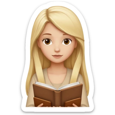 Blonde sexy girl with long hair reading a brown book, beige set  sticker
