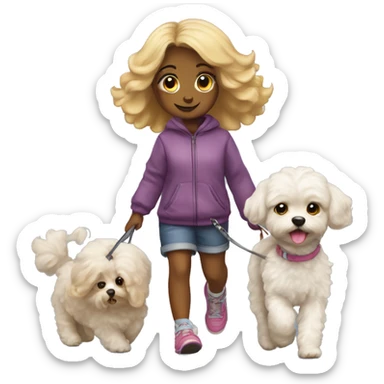 Girl walking a Maltipoo sticker