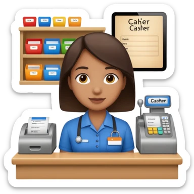 cashier behind the register sticker