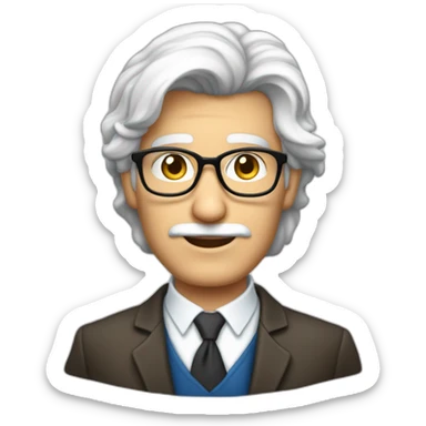 Gere um emoji de um professor branco, loiro, com cabelos curtos e olhos azuis, segurando um iphone e com um quadro branco ao fundo. sticker