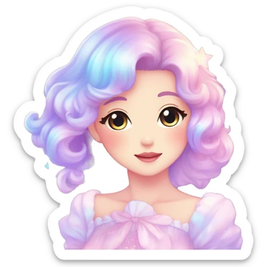 Gorgeous pastel anime style lady blushing nebula gradient sparkle face dreamy idol model colorful shiny stars galaxy kawaii cottagecore pearly petite simplistic aesthetic trending style sticker