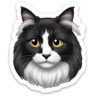 long haired cat black with white spot sticker
