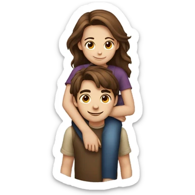 Girl with brown hair hugging boy with brown hair sticker