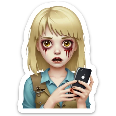 iphone zombie girl with dirty blonde hair and bangs sticker