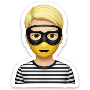 Make a robber emoji with yellow skin and white and black shirt with a mask thats black sticker