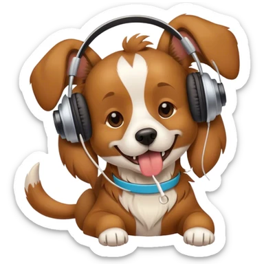  A dog eating a bone while listening to music  sticker