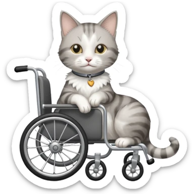 disabled grey and white small cat using cat wheelchair sticker