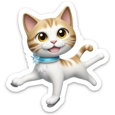 Cat ice skating sticker