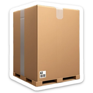 Ultra-realistic cardboard box inspired by the 📦 emoji in a warehouse environment, 4K, detailed corrugated texture, taped edges, industrial shelves in background, soft industrial lighting, realistic shadows, sharp focus, cinematic depth, professional photography. sticker