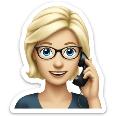 Elegant real blonde lady with glasses happy blue eyes talking on a phone  sticker