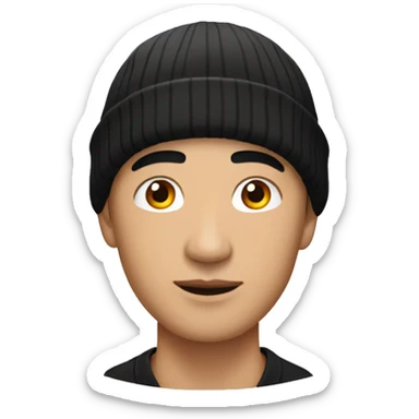 A handsome Asian man with face tattoos, wearing a black beanie hat and earrings sticker