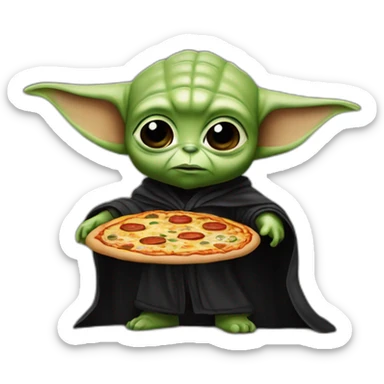 Bébé Dark Vador qui manges une pizza avec bébé Yoda sticker