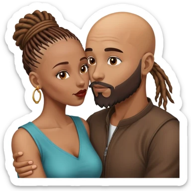 Bald head brown man with beard kissing African woman with brown dreadlocks  sticker