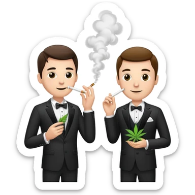 Two well-dressed men in suits crashing a wedding party, smoking cannabis sticker