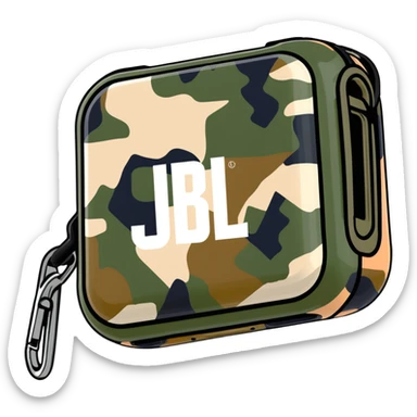 JBL Go Clip 4 portable speaker with camouflage colors and carabiner clip sticker