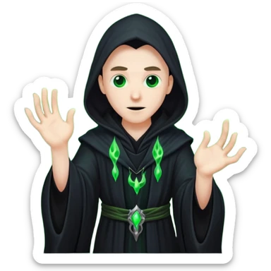 A dark sorcerer in flowing black robes, conjuring eerie green flames sticker