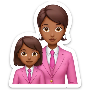 Brune girl pink suit with child sticker