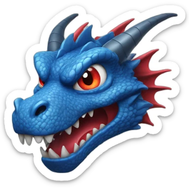 angry face blue dragon with red eyes sticker