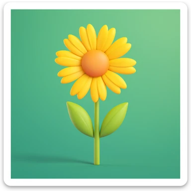 single yellow daisy-like flower, 3D iOS emoji style, realistic shading, soft green background sticker