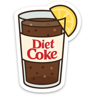 flat toon glass diet coke with a wedge of lemon sticker