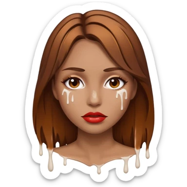 Brown Hair, Woman, white paint drip, face, hot, Sexy, lips sticker
