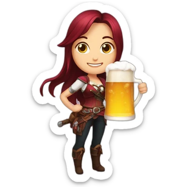 katarina holding a beer sticker