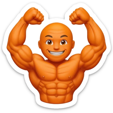 a Orange with muscular arms and face expression sticker