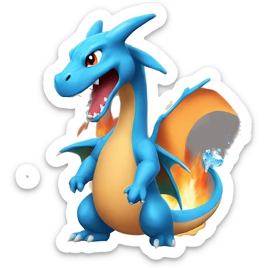 water-type charizard with fire coming out from its mouth sticker