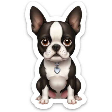 boston terrier with center-part haircut sticker