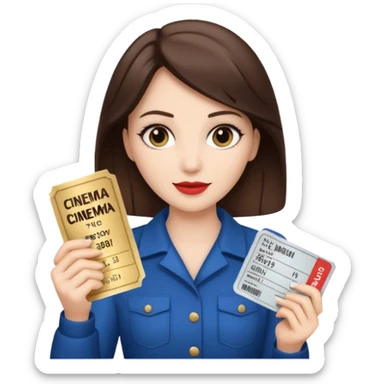 a women White and brunette and her cinéma ticket  sticker